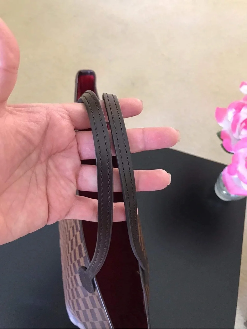 Louis Vuitton Brown Damier Tote with Red Interior